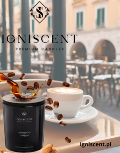 Amaretto espresso sojowa świeca zapachowa przypominająca włoską, stylową kawiarnię
