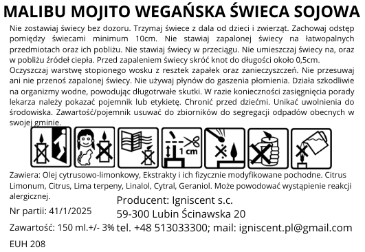 świeca sojowa zapachowa MALIBU MOJITO classic 150