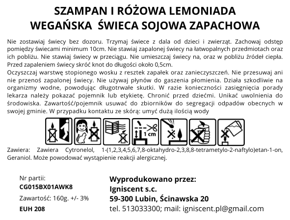 ŚWIECA SOJOWA ZAPACHOWA SZAMPAN & RÓŻOWA LEMONIADA CLASSIC