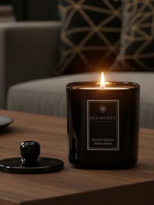 Świeca sojowa zapachowa Tajemnice orientu, piękna czarna świeca