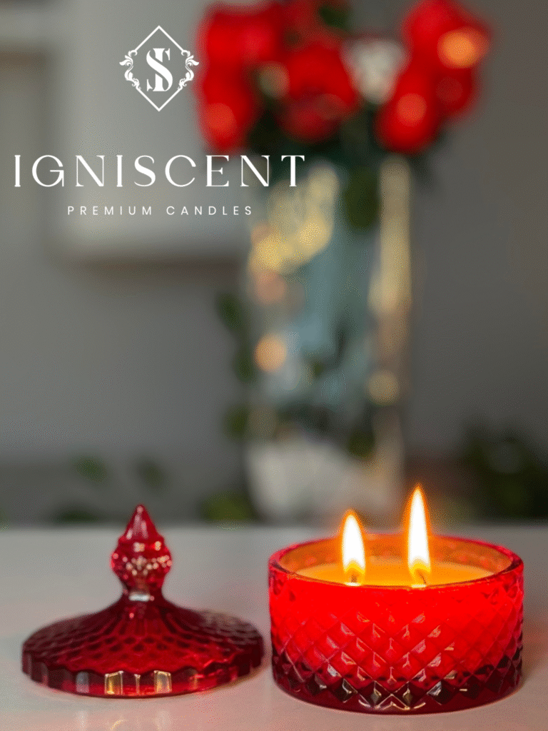 Świeca sojowa zapachowa Blask Miłości. Czerwona świeca. Piękna świeca Elegancka Świeca Glamour