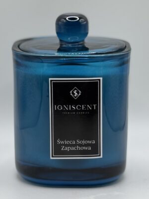 Świeca sojowa zapachowa Paryskie życie. Niebieska świeca. Piękna świeca Elegancka Świeca