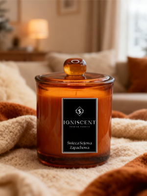 Świeca sojowa zapachowa Zimowa pomarańcza na kocu