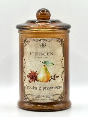 Gruszka z przyprawami świeca sojowa zapachowa w stylu vintage. Pachnąca świeca, świeca vintage