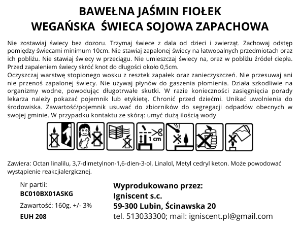 świeca sojowa zapachowa bawełna jaśmin fiołek classic
