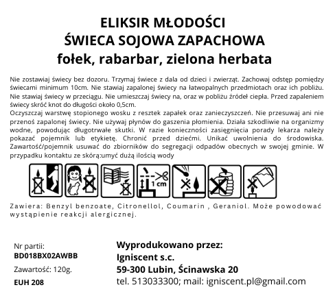 ELIKSIR MŁODOŚCI Świeca sojowa zapachowa 120 ml. Mała świeca w słoiczku - obrazek 2