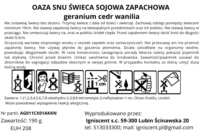 Naturalna świeca Oaza Snu; geranium, cedr, wanilia podbite delikatną nutą lawendy i cytryny - obrazek 6