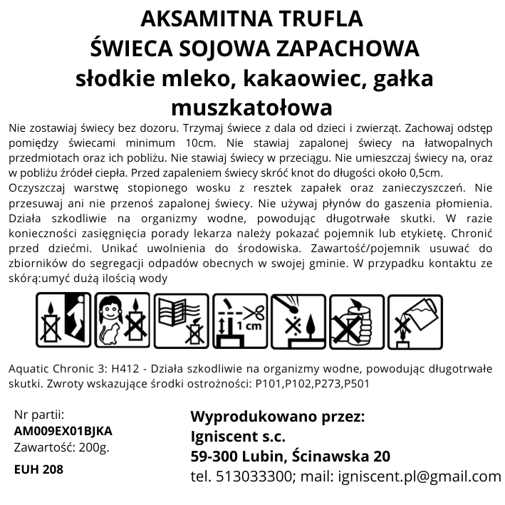 Świeca zapachowa Aksamitna Trufla; Pomarańcza, słodkie mleko, kakaowiec, gałka muszkatołowa - obrazek 8