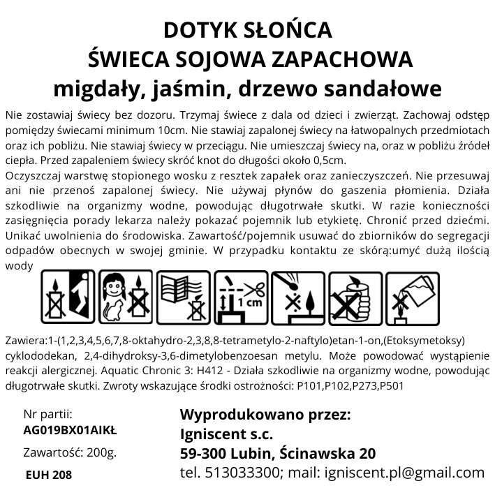 Świeca sojowa Dotyk Słońca; migdały, jaśmin, drzewo sandałowe - obrazek 4
