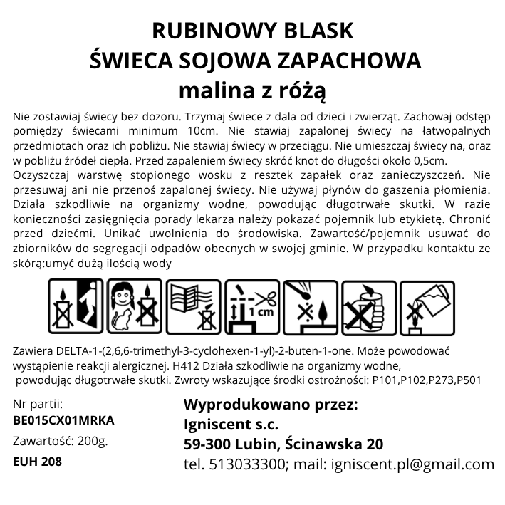 Czerwona świeca sojowa Rubinowy Blask; malina z różą - obrazek 4