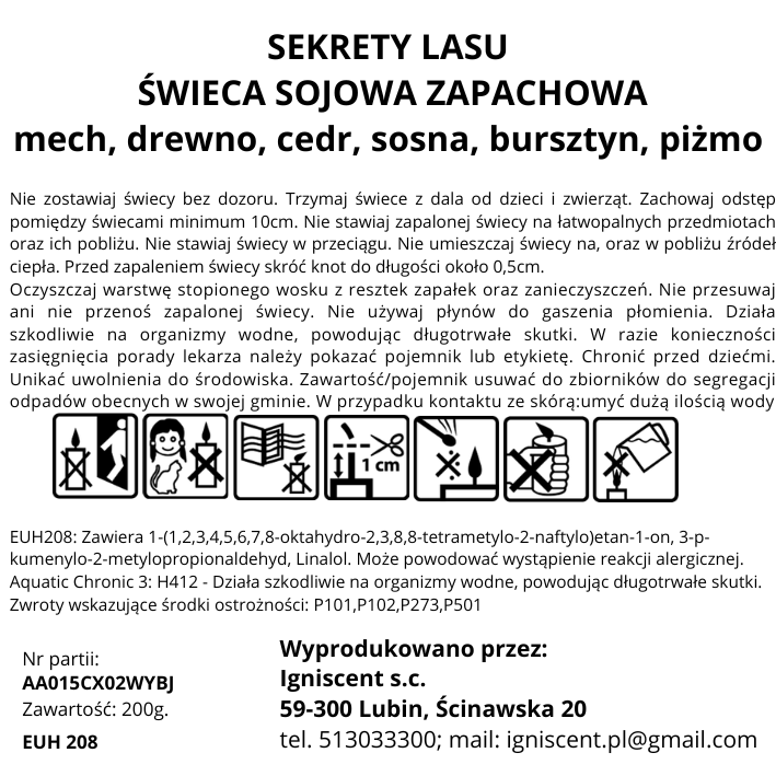 Świeczka sojowa zapachowa Sekrety Lasu; mech, drewno, cedr, sosna, bursztyn, piżmo - obrazek 6